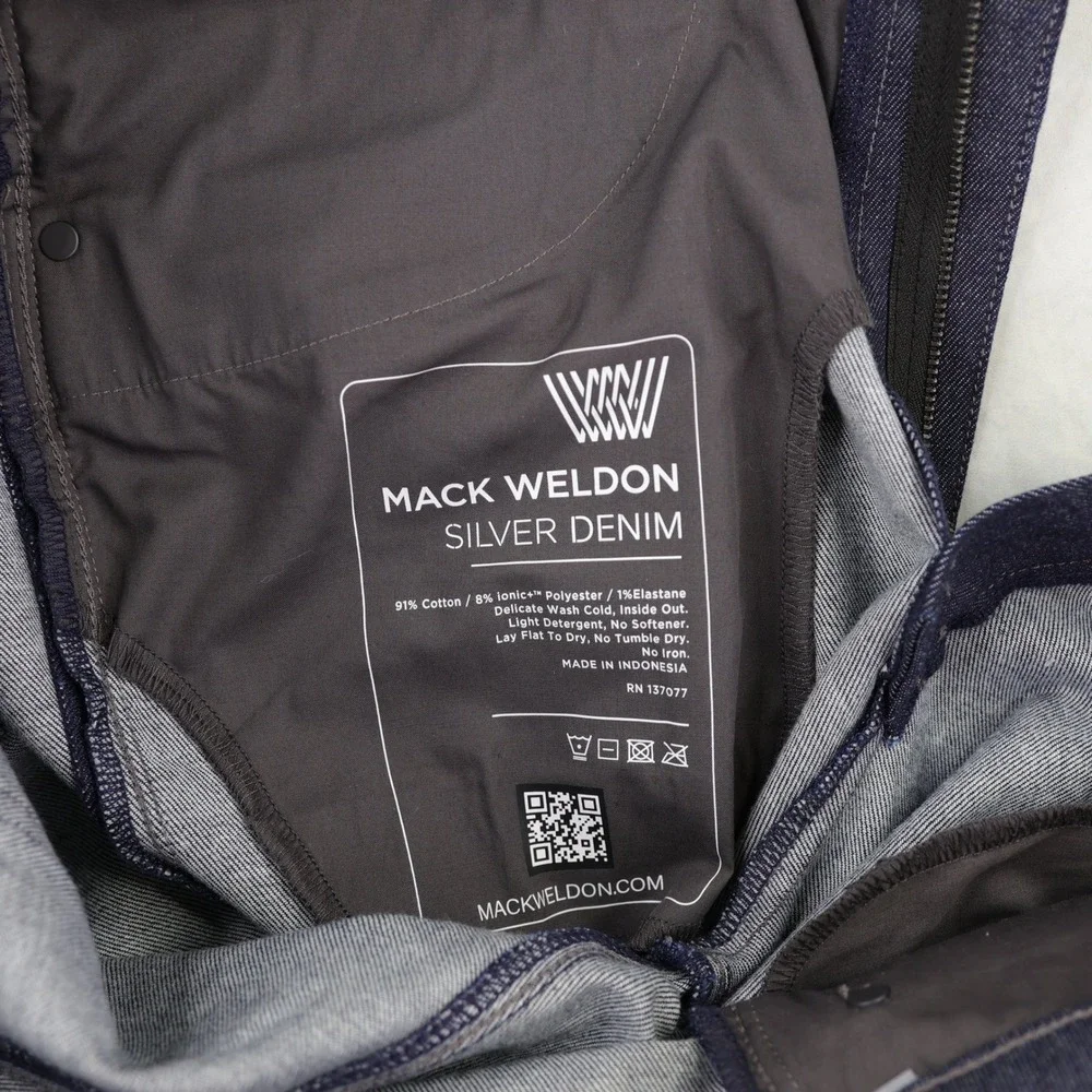 Mack Weldon Silver Denim Pants Jeans Mens 36x32 Indigo Blue Slim Straight Tech